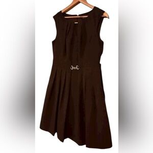 Ellen Tracy Brown Fit and Flare Dress 10 Pleated Belted